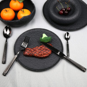 Tableware Dishes with Black Plates Dotted Texture Round Customizable for Wedding Banquet Porcelain Plate Dinner Set