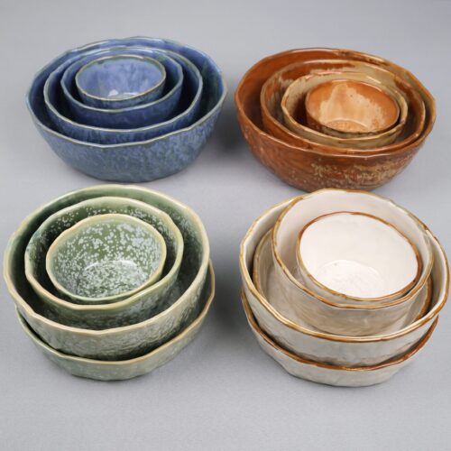 Blue Brown Green and Off-white Kiln Change Crockery Sets Ceramic Bowl Cup Dish Tableware