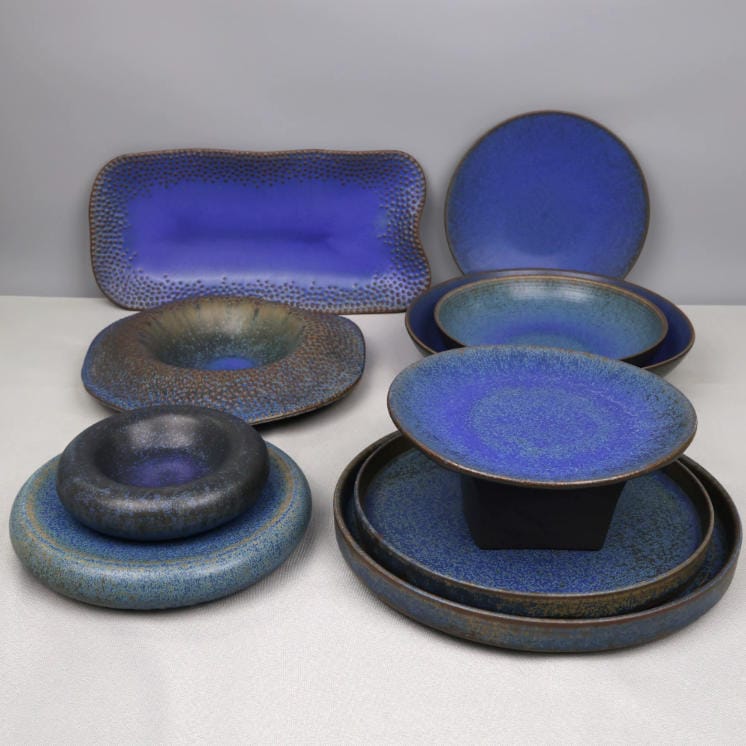 Brett retro kiln change blue ceramic dinnerware set