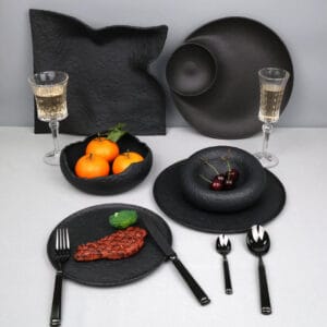 kiln change black crockery set