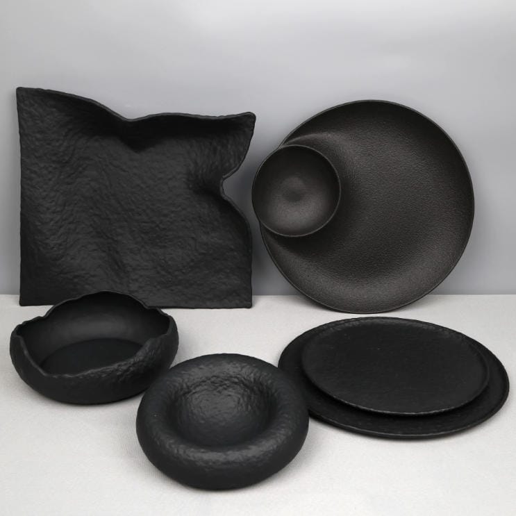 kiln change black crockery set