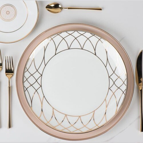 European Dinnerware Sets Dinner Plates with Gold Trim tableware for Restaurant