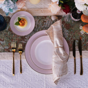 Luxury Ceramic Tableware Set Dishes 4-Piece Round Dinner Table Set Charger Plate Pink Gold Rimmed Dinnerware for Wedding Event