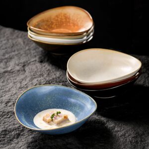 High Temperature Fired Ceramic Crescent Bowl Durable Rustic Tableware
