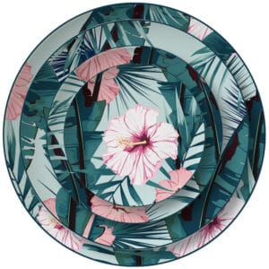 Green Floral Bone China Crockery Set Charger Plate