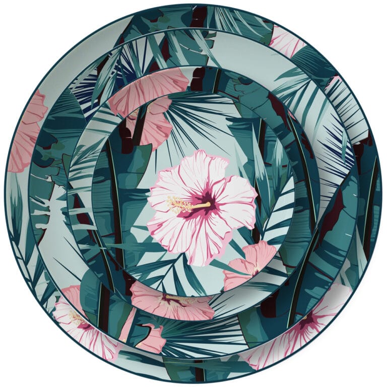 Green Floral Bone China Crockery Set Charger Plate