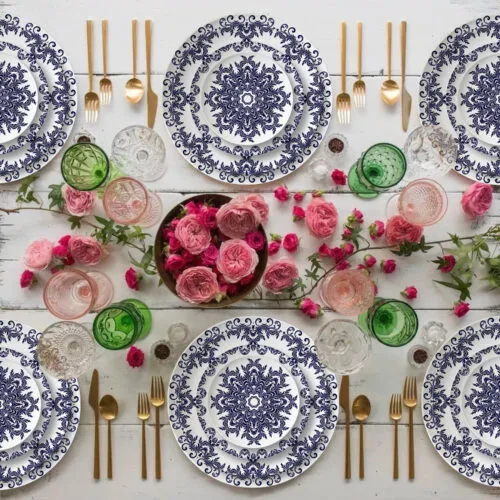 Wedding Charger Plate Retro Fine Bone China Blue Patterned Dinnerware Sets