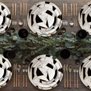 wedding black and white gold trimmings​ bone china plate set
