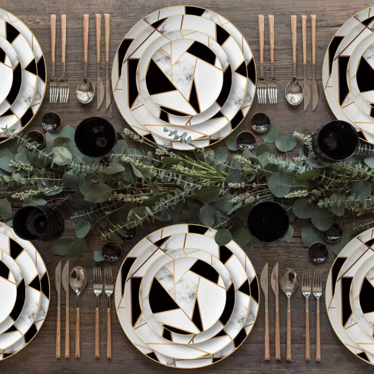 wedding black and white gold trimmings​ bone china plate set