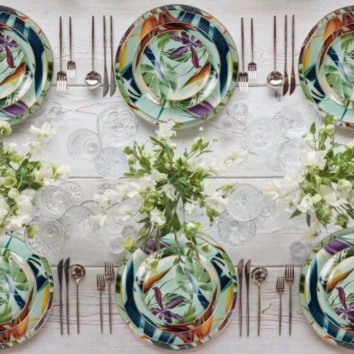 tropical plants pattern bone china wedding plate set