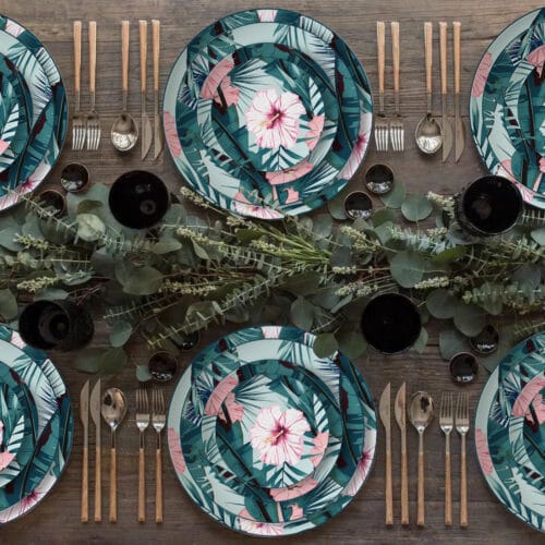 Green Floral Bone China Crockery Set for wedding