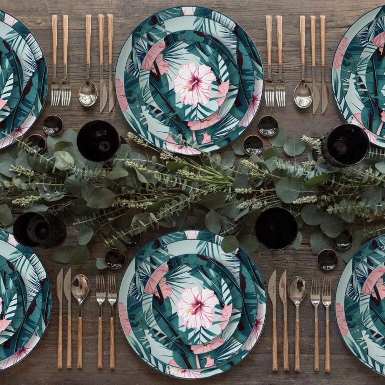 Green Floral Bone China Crockery Set for wedding