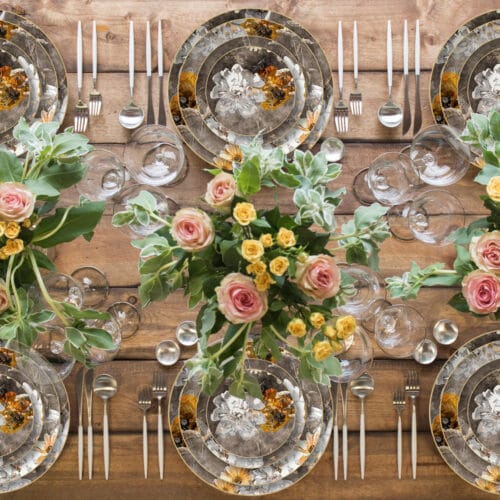 Wedding Brown Artistic hand painted floral bone china plate set