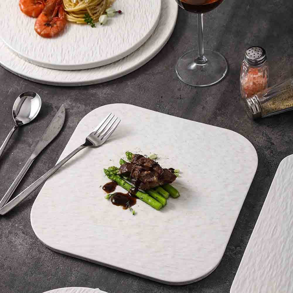 Matte White Stone-Grain Ceramic Crockery Set