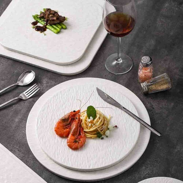 Matte White Stone-Grain Ceramic Crockery Set
