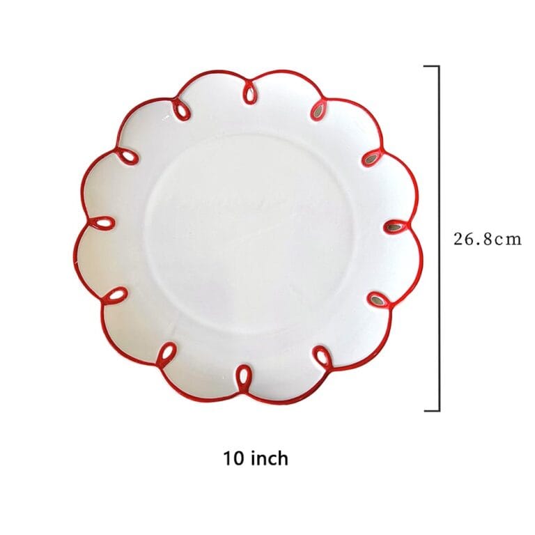 Macaron Color Lace Trim Porcelain Plates Hollow Ring