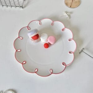 Macaron Color Lace Trim Porcelain Plates Hollow Ring