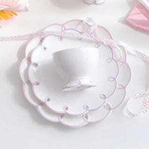 Macaron Color Lace Trim Porcelain Plates Hollow Ring