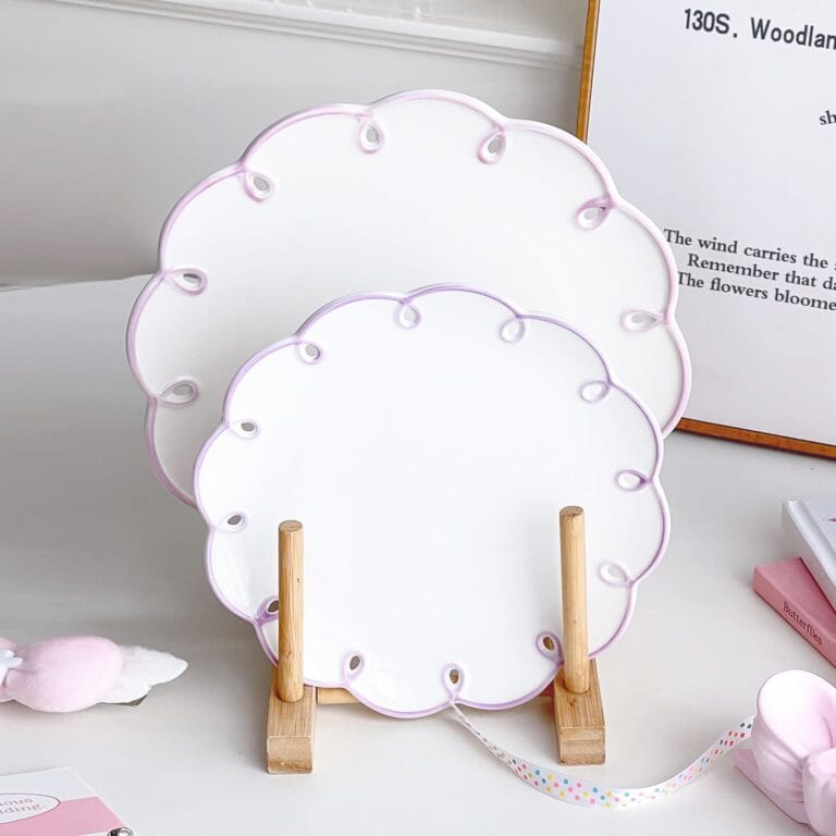 Macaron Color Lace Trim Porcelain Plates Hollow Ring