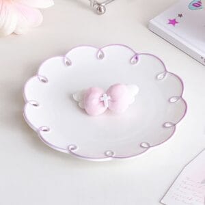 Macaron Color Lace Trim Porcelain Plates Hollow Ring
