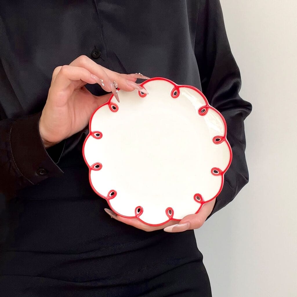 Macaron Color Lace Trim Porcelain Plates Hollow Ring