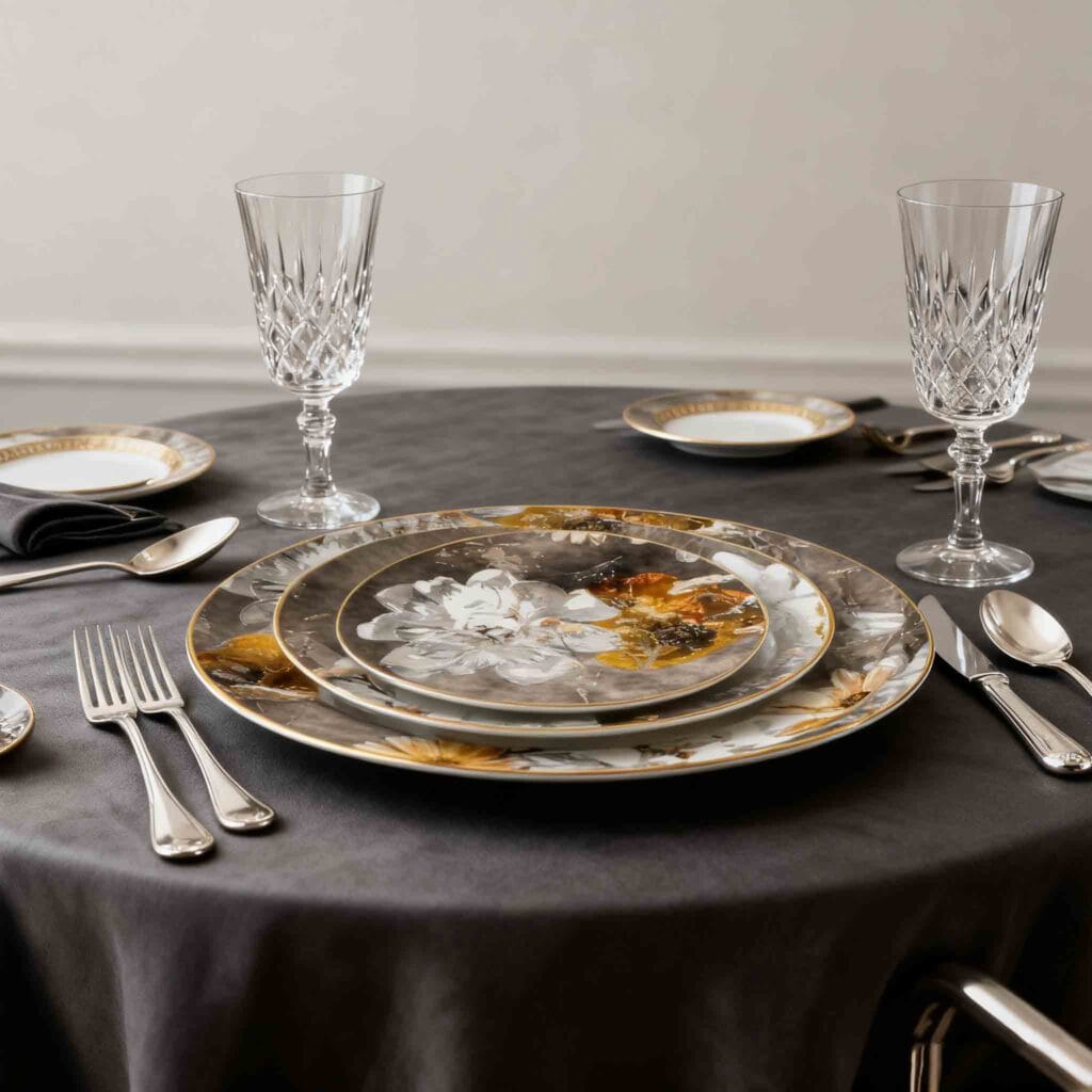 brown Artistic hand painted floral bone china plate set