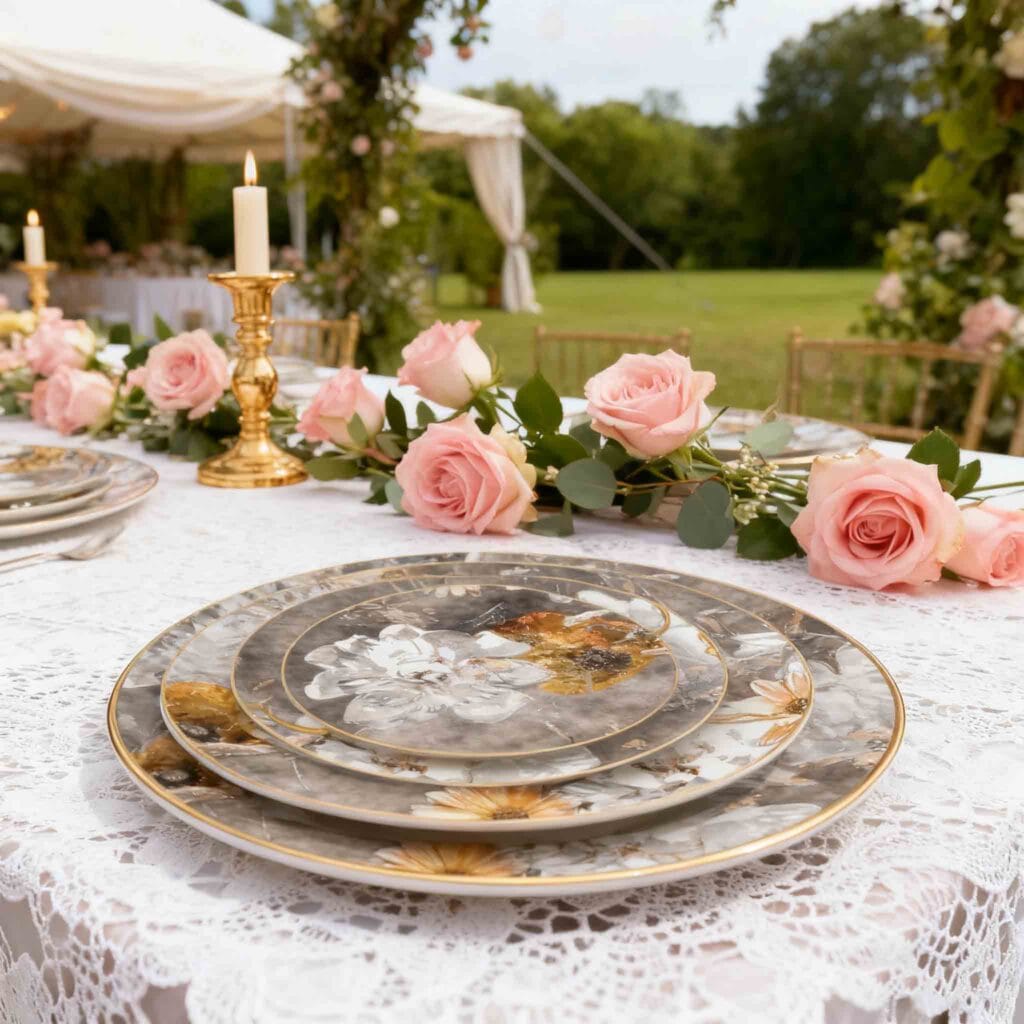 wedding brown Artistic hand painted floral bone china plate set