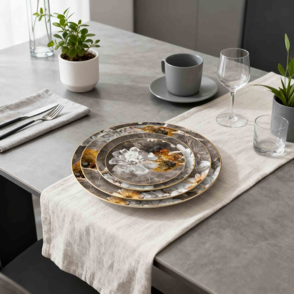 brown Artistic hand painted floral bone china plate set