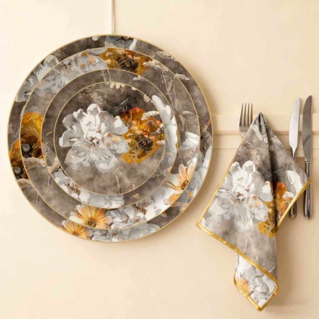 Artistic hand painted floral bone china plate set