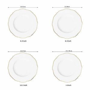 white bone china dinner plate with gilded wavy edge