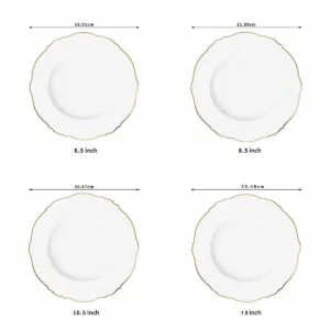 white bone china dinner plate with gilded wavy edge