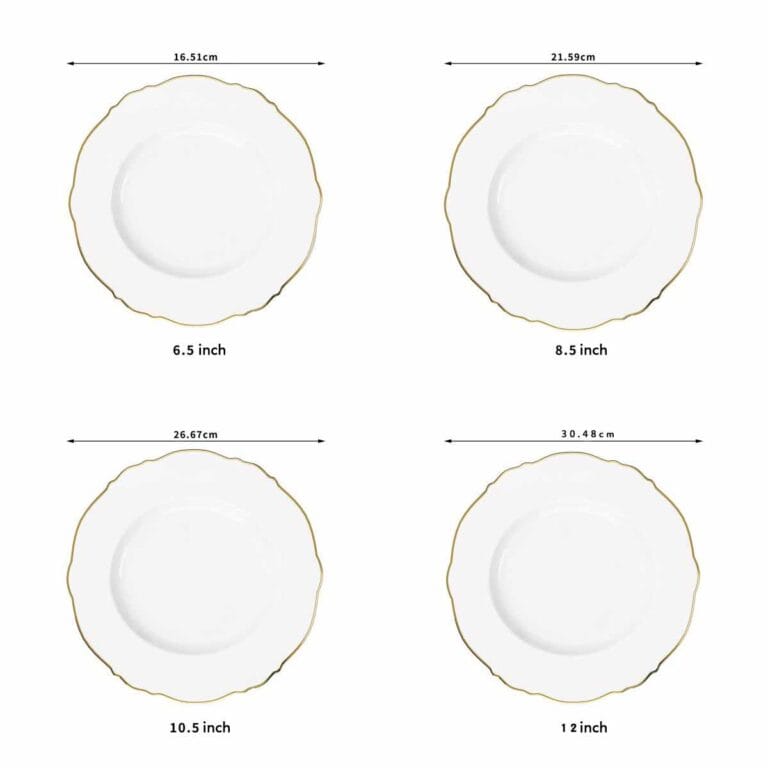 white bone china dinner plate with gilded wavy edge