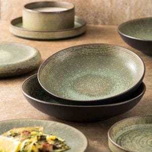 Natural Green Vintage Mottled Kiln Change Ceramic Tableware Set