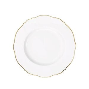 white bone china dinner plate with gilded wavy edge