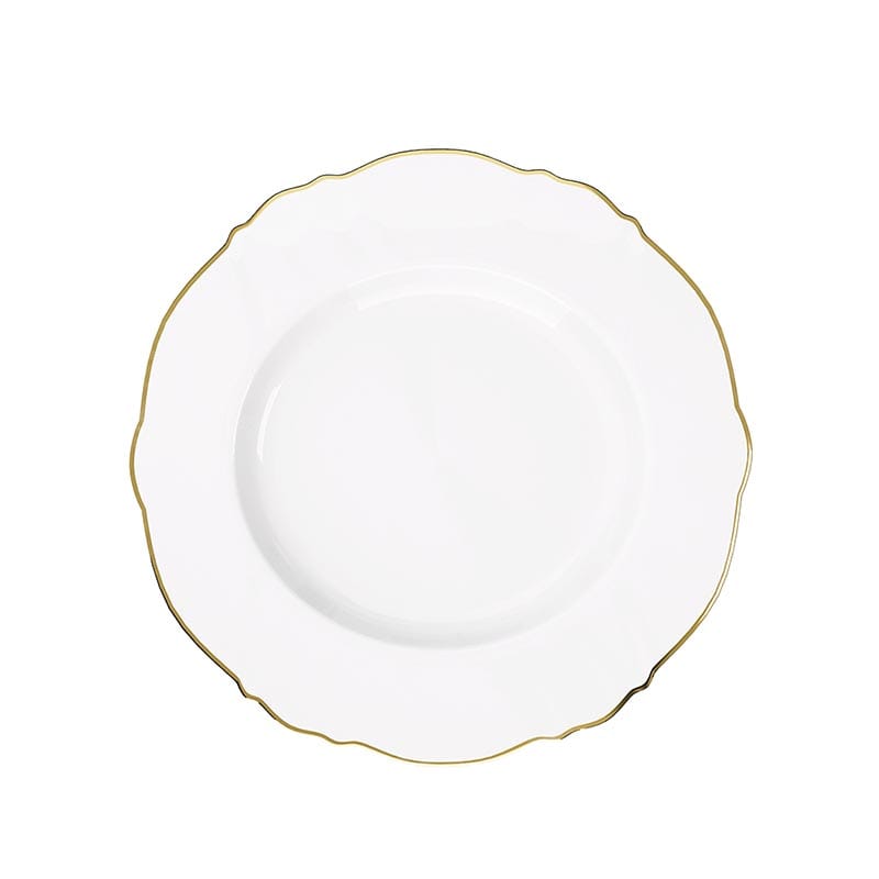 white bone china dinner plate with gilded wavy edge
