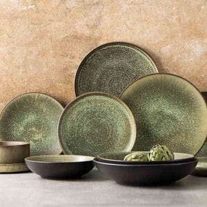 Natural Green Vintage Mottled Kiln Change Ceramic Tableware Set