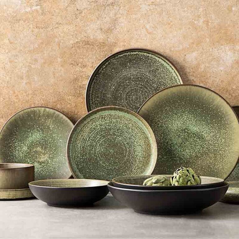 Natural Green Vintage Mottled Kiln Change Ceramic Tableware Set
