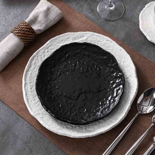 Handcrafted Black White Ceramic Dinner Plates Set