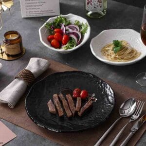 Handcrafted Black White Ceramic Dinner Plates Set