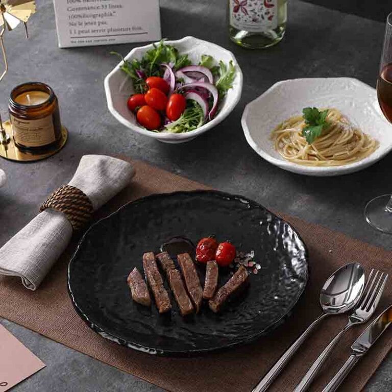 Handcrafted Black White Ceramic Dinner Plates Set