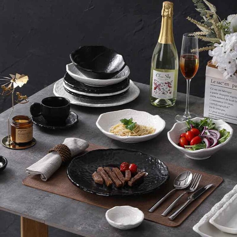 Handcrafted Black White Ceramic Dinner Plates Set