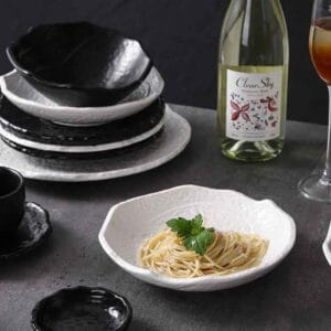 Handcrafted Black White Ceramic Dinner Plates Set
