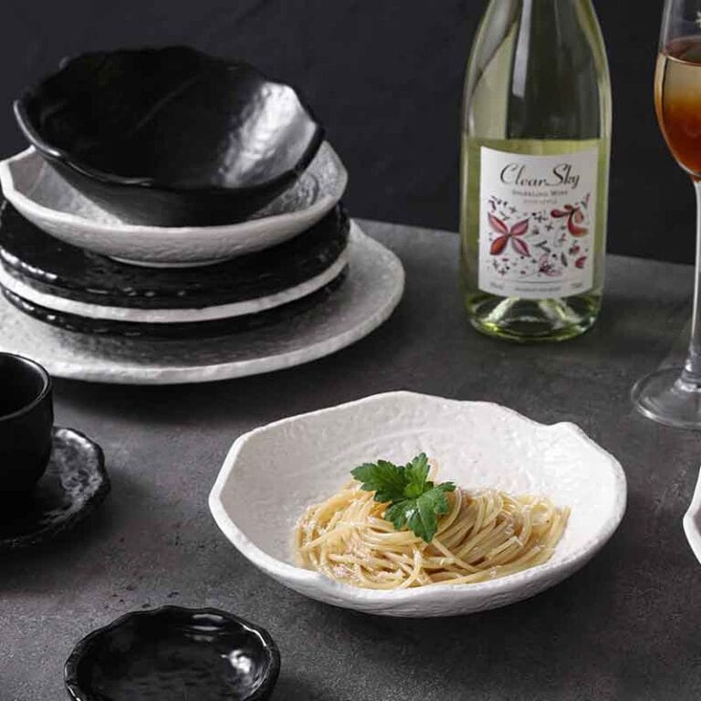 Handcrafted Black White Ceramic Dinner Plates Set