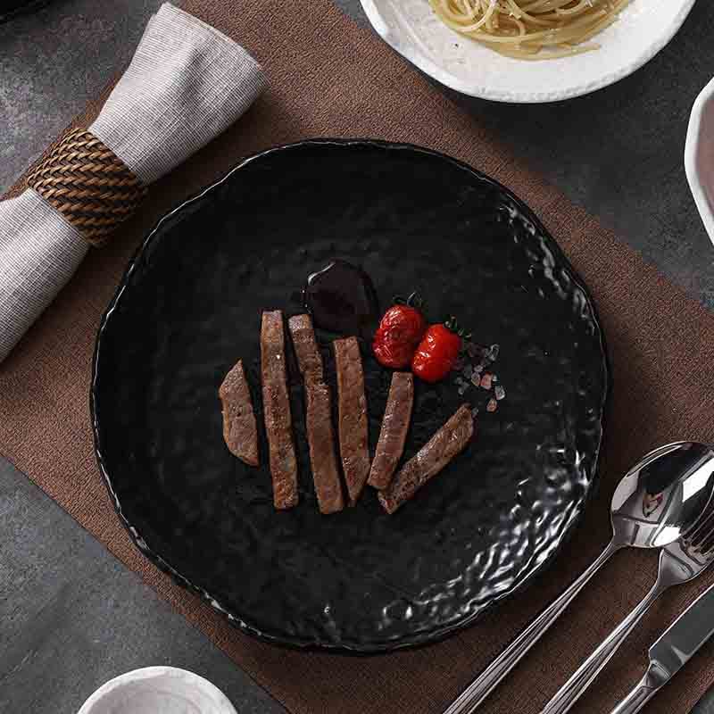 Handcrafted Black White Ceramic Dinner Plates Set