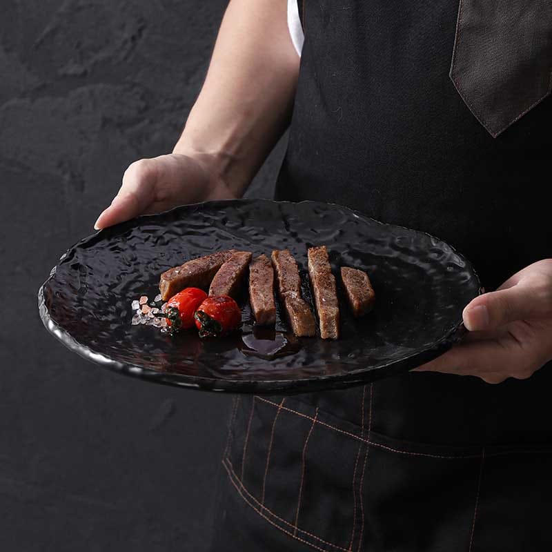 Handcrafted Black White Ceramic Dinner Plates Set