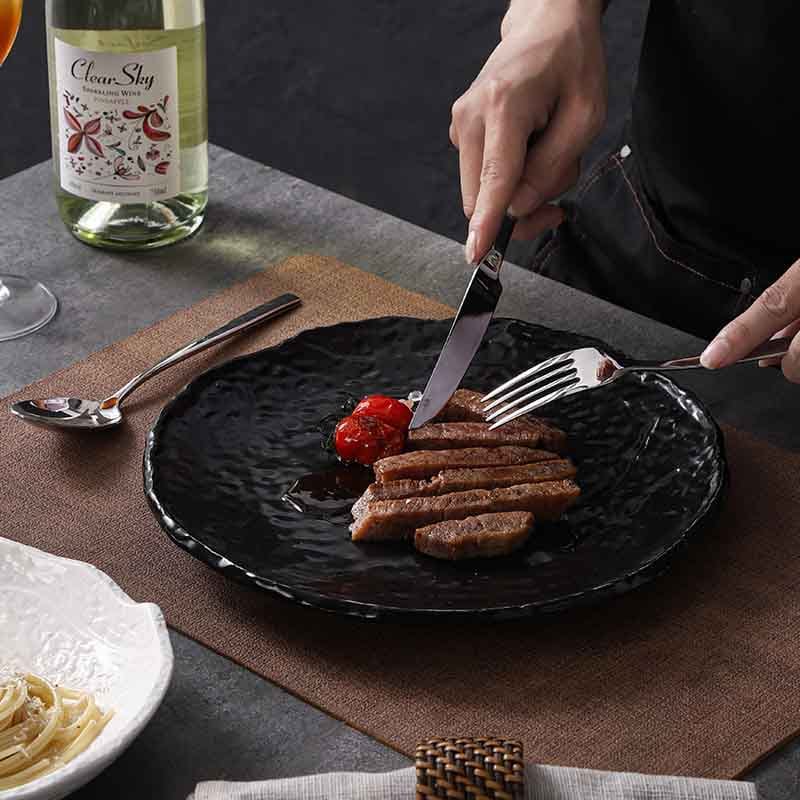 Handcrafted Black White Ceramic Dinner Plates Set