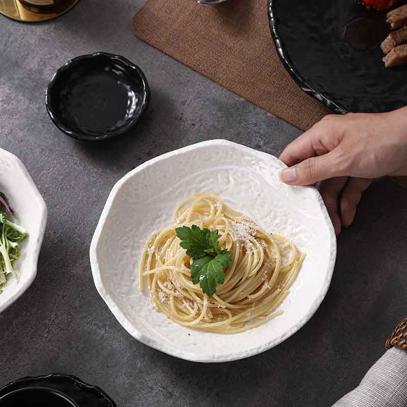 Handcrafted Black White Ceramic Dinner Plates Set