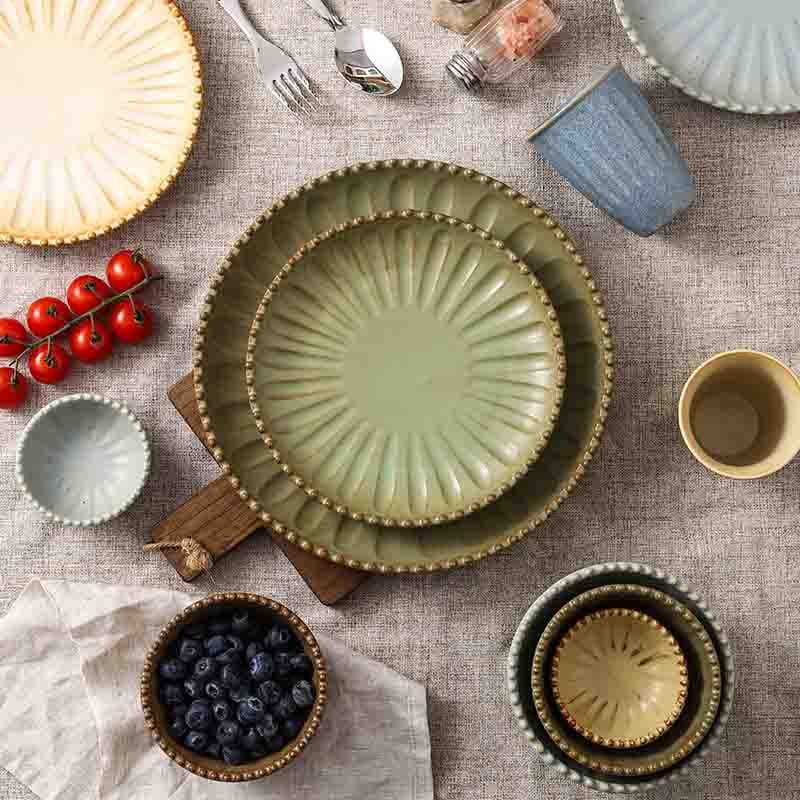 Retro Radial Bead-Edged Ceramic Tableware Set