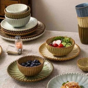Retro Radial Bead-Edged Ceramic Tableware Set