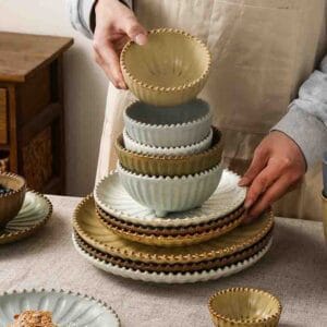 Retro Radial Bead-Edged Ceramic Tableware Set